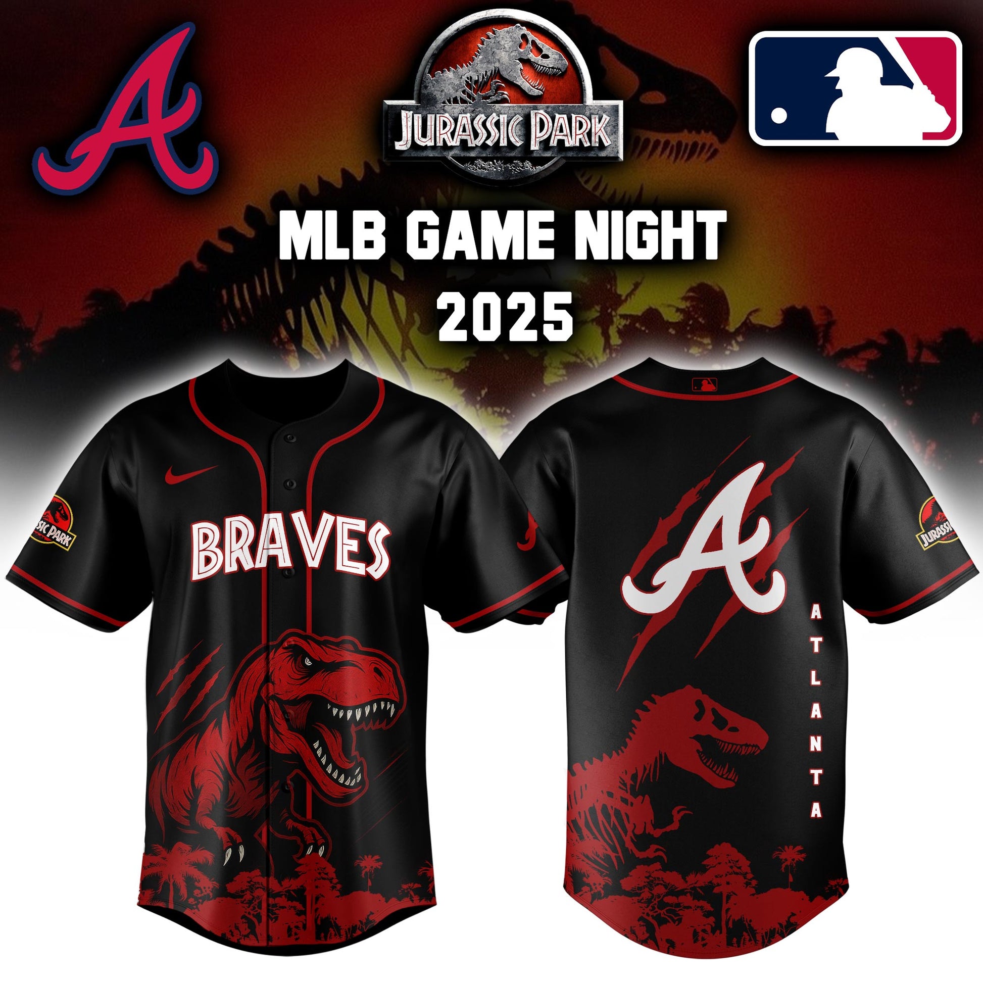 Atlanta Braves x Jurassic Park  Game Night T-Rex Jersey 2025 Editons Limited