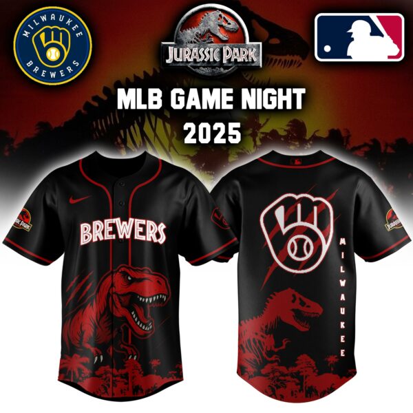 Milwaukee Brewers x  Jurassic Park  Game Night T-Rex Jersey 2025 Editons Limited