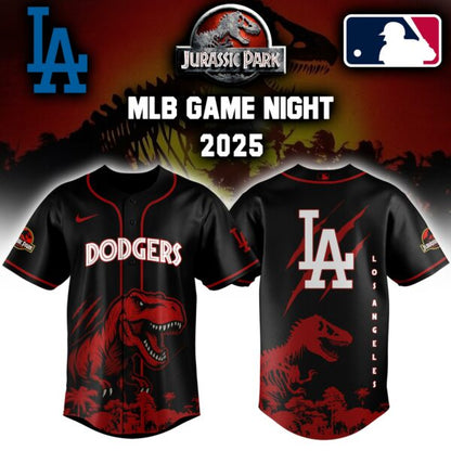 Los Angeles Dodgers x  Jurassic Park  Game Night T-Rex Jersey 2025 Editons Limited