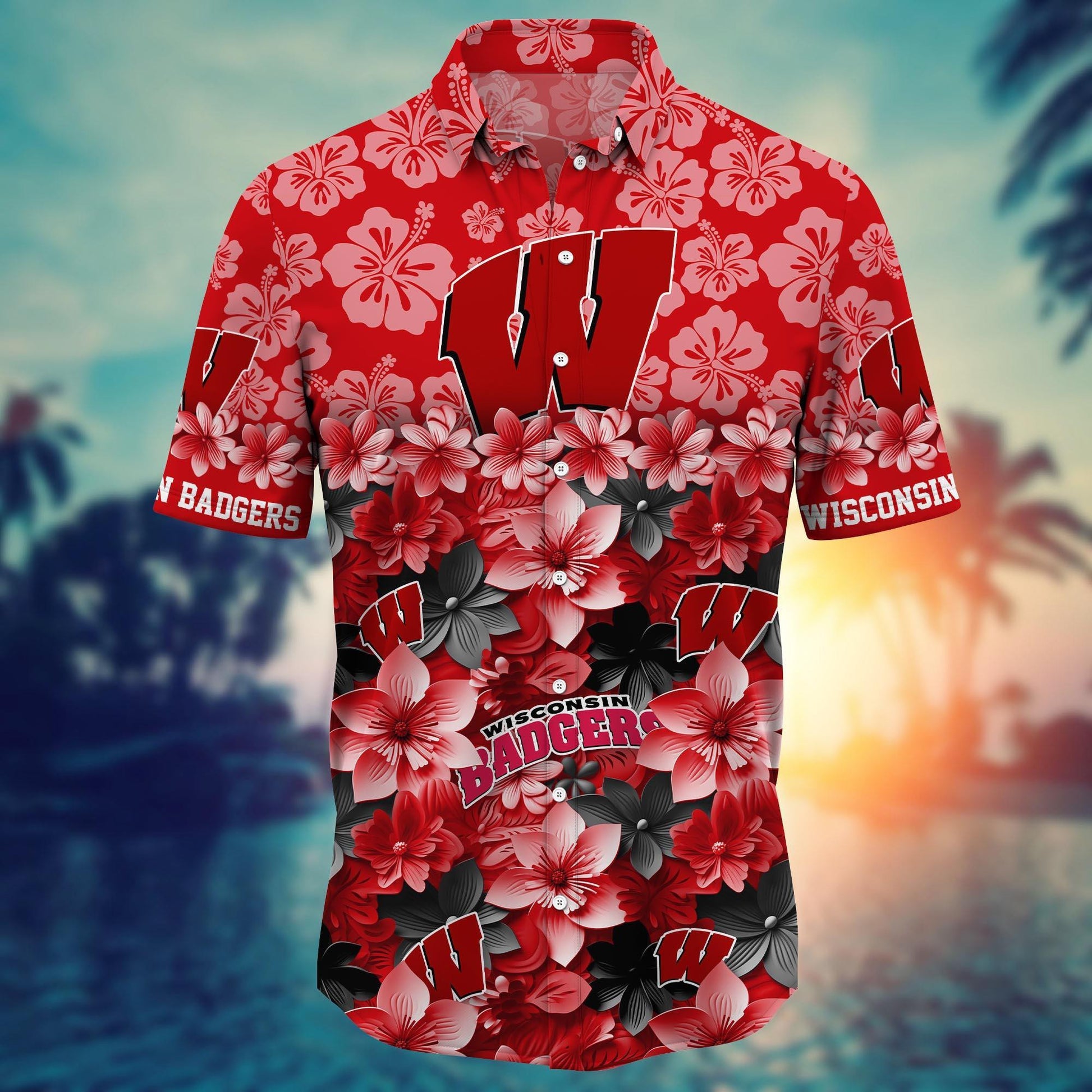 Wisconsin Badgers Hawaiian Shirt Trending Summer. Gift For Fan FBS 502MC-HS035