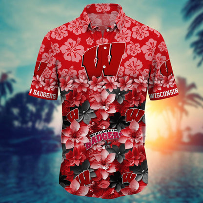 Wisconsin Badgers Hawaiian Shirt Trending Summer. Gift For Fan FBS 502MC-HS035
