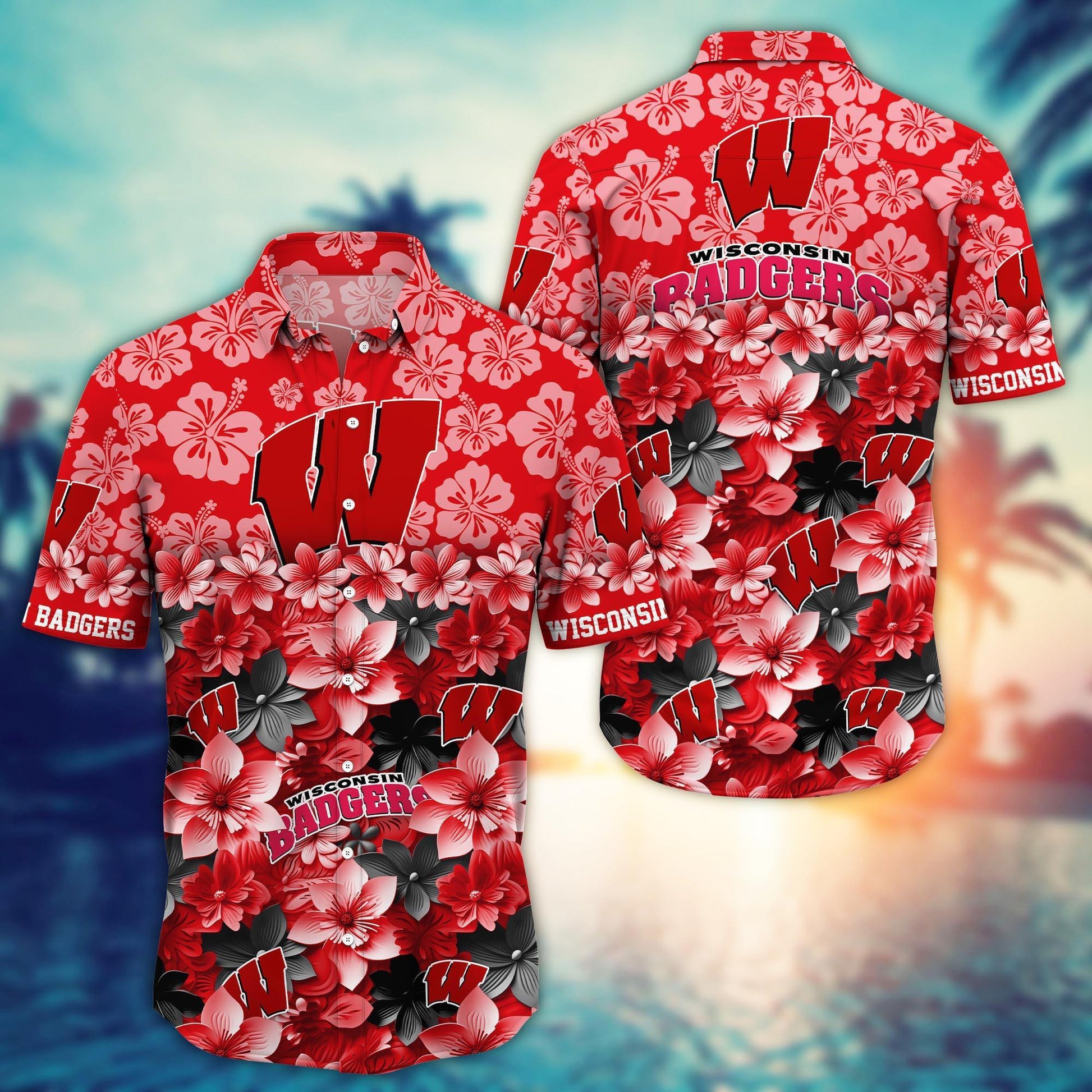 Wisconsin Badgers Hawaiian Shirt Trending Summer. Gift For Fan FBS 502MC-HS035