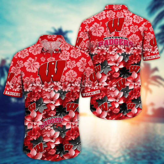 Wisconsin Badgers Hawaiian Shirt Trending Summer. Gift For Fan FBS 502MC-HS035