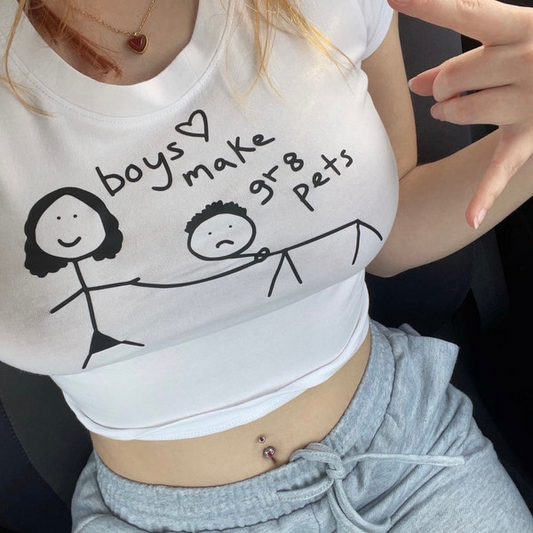 Boys Make Great Pets Y2K Crop Top Baby Tee