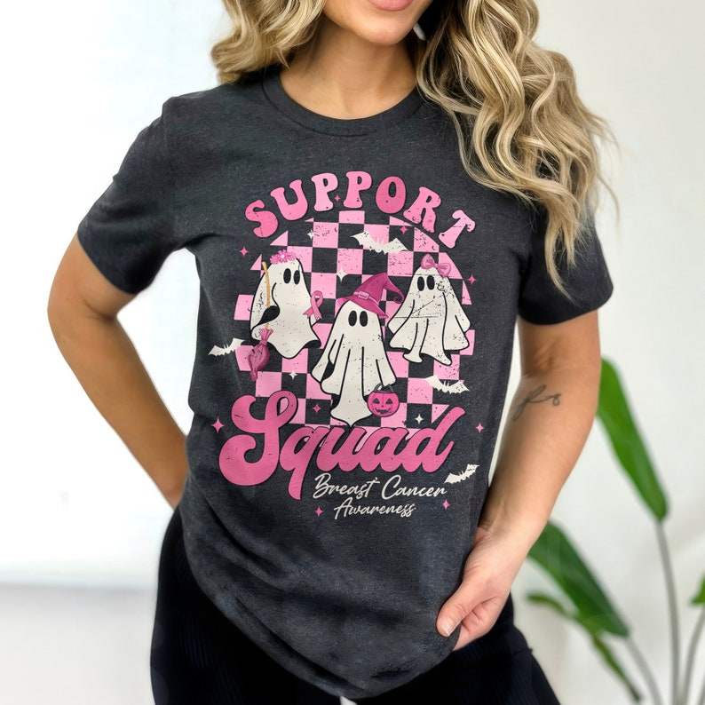 Halloween Ghost Shirt, Support Squad Breast Cancer Shirt, Pink Ribbon, Cancer Awareness