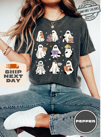 Comfort Colors® Ghost Reading Books Shirt, Bookish Halloween Shirt