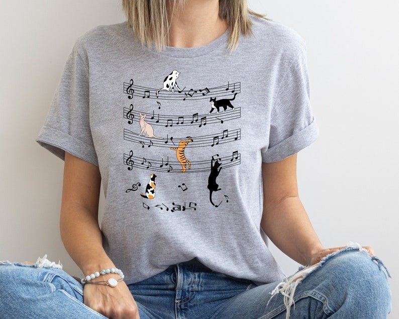 Cat With Music Note Shirt, Music Teacher Shirt, Music Cat Lover