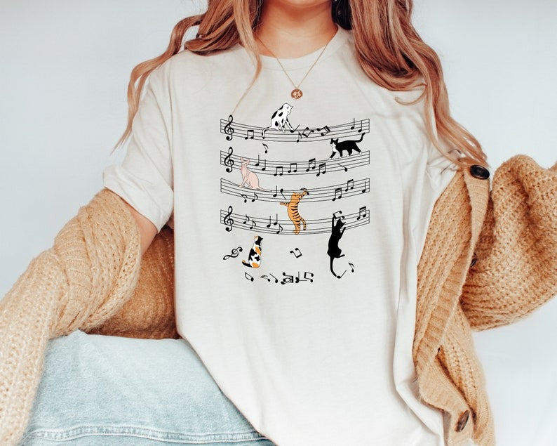 Cat With Music Note Shirt, Music Teacher Shirt, Music Cat Lover
