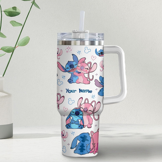 Custom Disney Friends Stitch and Angel Colorful 40 Oz Tumbler