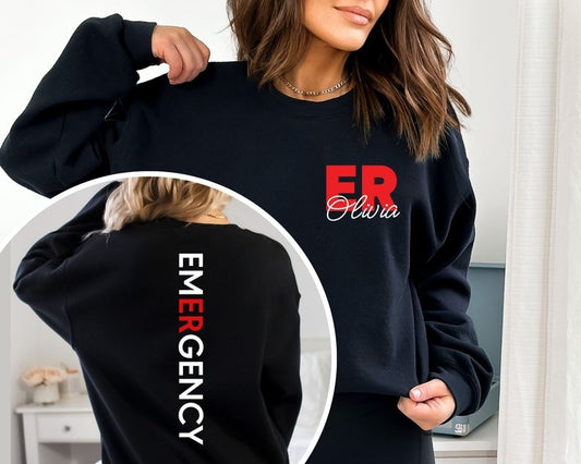 Personalized ER Nurse Sweatshirt, Emergency Room Tech Gift