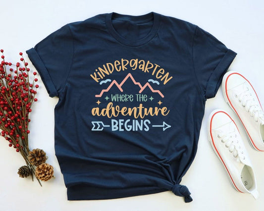 Kindergarten where the adventure begins t-shirt, Kindergarten teacher shirt gift