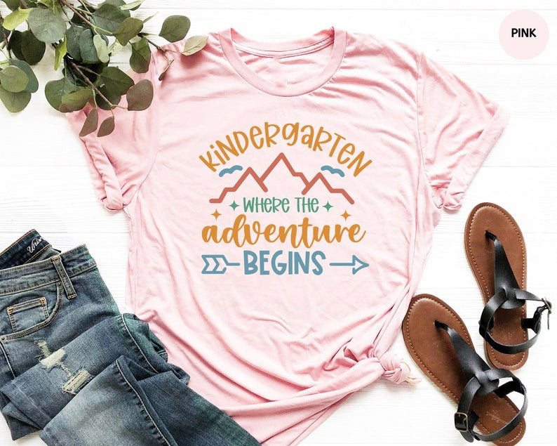 Kindergarten where the adventure begins t-shirt, Kindergarten teacher shirt gift
