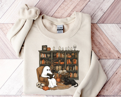 Retro Ghost Reading Books Shirt, Librarian Ghost Halloween, Halloween Teacher Sweatshirt