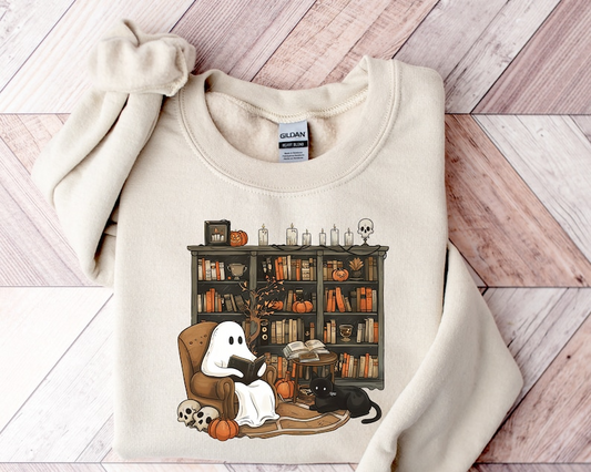 Retro Ghost Reading Books Shirt, Librarian Ghost Halloween, Halloween Teacher Sweatshirt