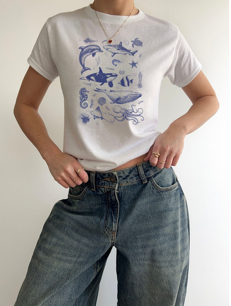 Vintage 90s Ocean Shirt, Retro Sealife Wonders with Whale, Orca, Turtle & Dolphin