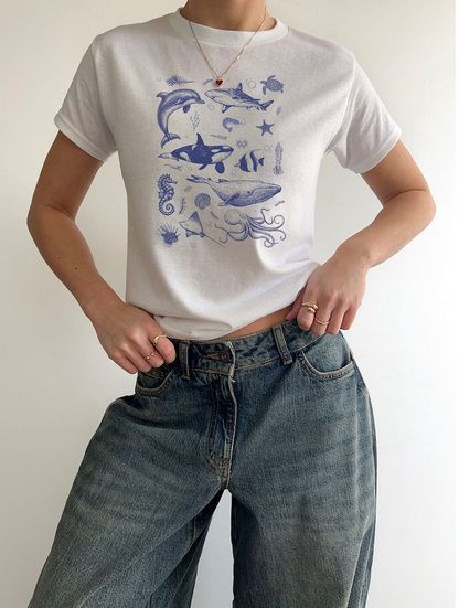 Vintage 90s Ocean Shirt, Retro Sealife Wonders with Whale, Orca, Turtle & Dolphin