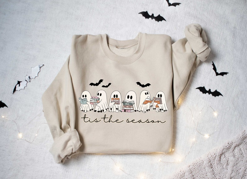 Halloween Retro Ghosts Reading Books Teacher Librarian Halloween Gift Spooky Season
