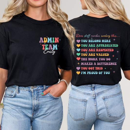 Back-to-School Shirt Custom Name Admin Team Shirts School Staff Gifts Grade Teacher Gifts Teacher