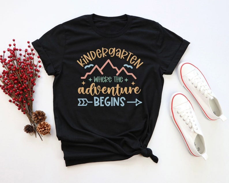 Kindergarten where the adventure begins t-shirt, Kindergarten teacher shirt gift