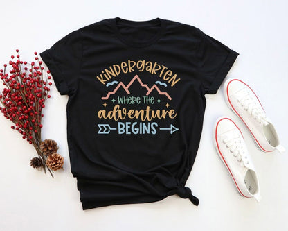 Kindergarten where the adventure begins t-shirt, Kindergarten teacher shirt gift