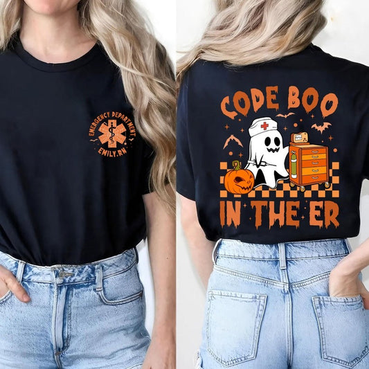 Custom Retro Halloween Code Boo In The ER Nurse Shirt