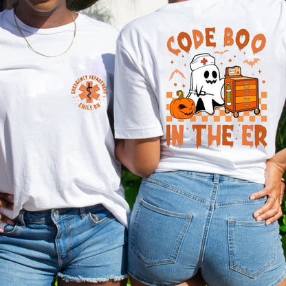 Custom Retro Halloween Code Boo In The ER Nurse Shirt