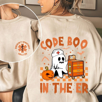 Custom Retro Halloween Code Boo In The ER Nurse Shirt