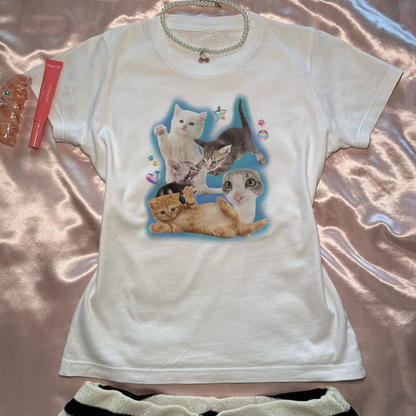 Y2K Silly Cat Shirt Baby Tee 90s Aesthetic Cat Meme TShirt, Y2K Kitten Baby Tee
