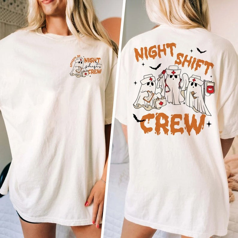 Personalized Halloween Night Shift Crew Shirt, Spooky Nurse Shirt, Halloween Rn Shirt