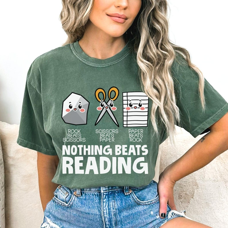 Rock Paper Scissor Reading Shirt, Book tshirt, Reading Teacher T-shirt, Bookworm Shirt, Teacher Tee, Book Lover Gift