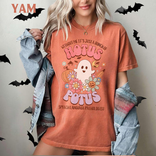 Speech Therapy Shirt for Halloween, Spooky Language Therapist T Shirt Funny Fall SLP Tee
