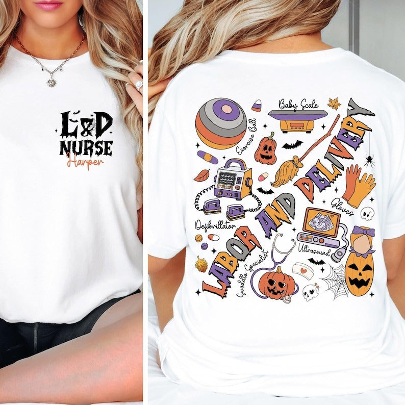 Custom L&D Nurse Halloween Shirt Halloween Labor And Delivery Nurse Shir