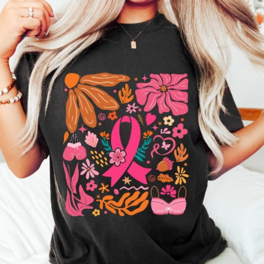 Breast Cancer Awareness Shirt, Boho Hippie Floral, In October We Wear Pink