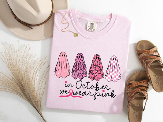 Breast Cancer Shirt, In October We Wear Pink Ghost Shirt, Cancer Support Shirt