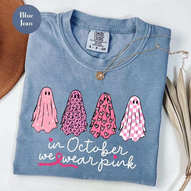 Breast Cancer Shirt, In October We Wear Pink Ghost Shirt, Cancer Support Shirt