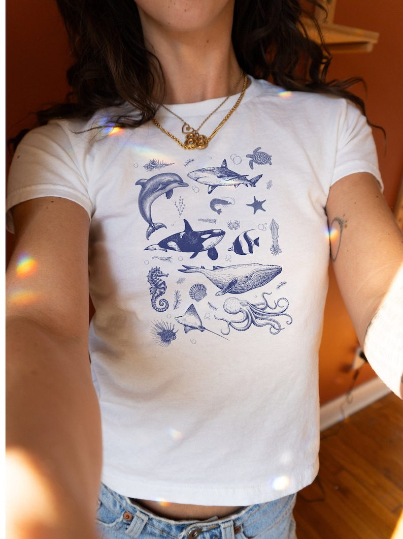 Vintage 90s Ocean Shirt, Retro Sealife Wonders with Whale, Orca, Turtle & Dolphin