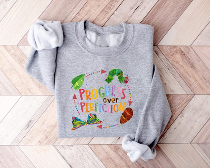 Progress Over Perfection Shirt, Inspirational Shirt, Butterflies Teacher Shirt