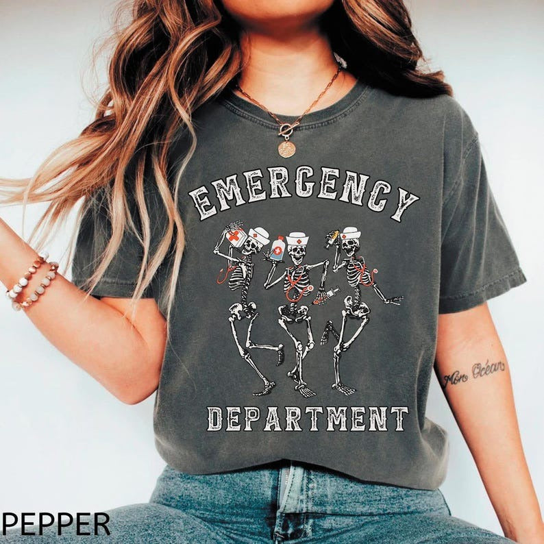 Comfort Colors® Emergency Department Skeleton Shirt,ER Nurse Halloween Shirt