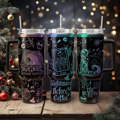 Nightmare Before Coffee Tumbler, Jack And Sally Engraved Tumbler 40oz