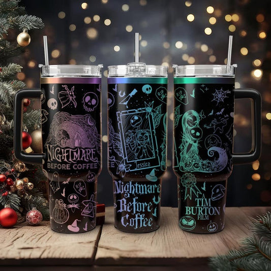 Nightmare Before Coffee Tumbler, Jack And Sally Engraved Tumbler 40oz
