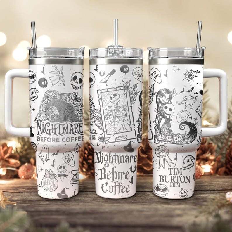 Nightmare Before Coffee Tumbler, Jack And Sally Engraved Tumbler 40oz