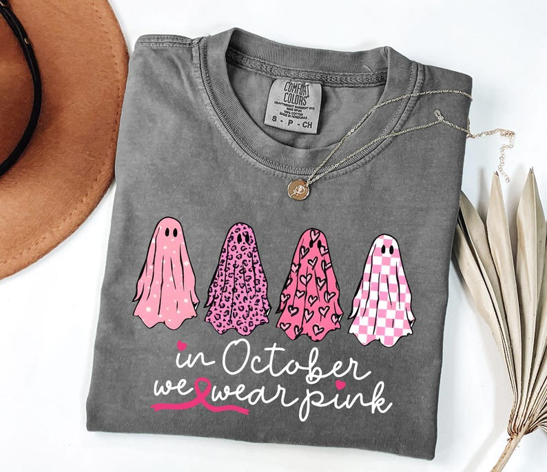 Breast Cancer Shirt, In October We Wear Pink Ghost Shirt, Cancer Support Shirt