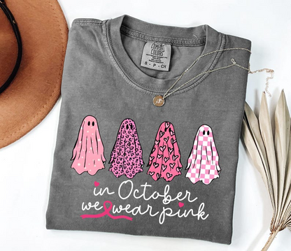 Breast Cancer Shirt, In October We Wear Pink Ghost Shirt, Cancer Support Shirt