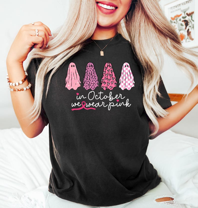 Breast Cancer Shirt, In October We Wear Pink Ghost Shirt, Cancer Support Shirt