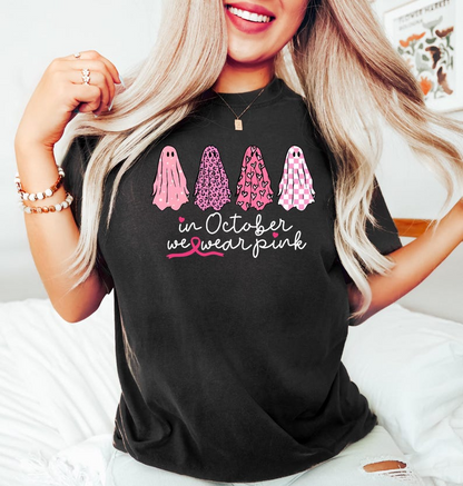 Breast Cancer Shirt, In October We Wear Pink Ghost Shirt, Cancer Support Shirt