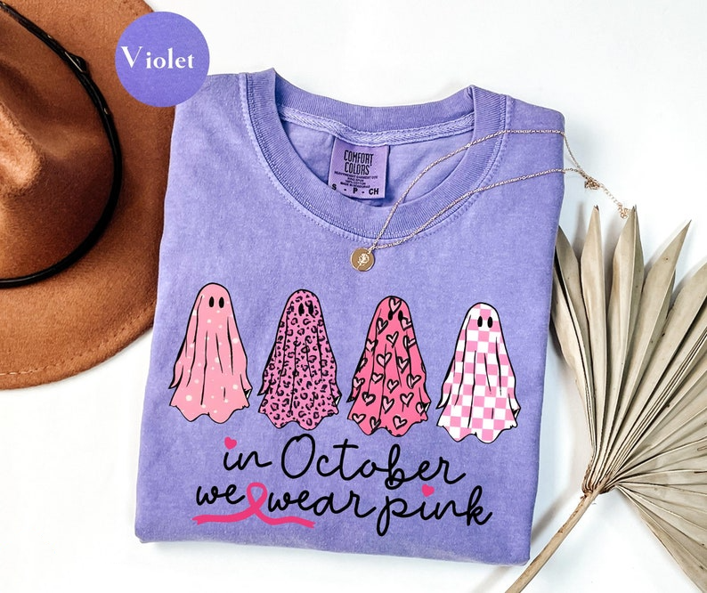 Breast Cancer Shirt, In October We Wear Pink Ghost Shirt, Cancer Support Shirt