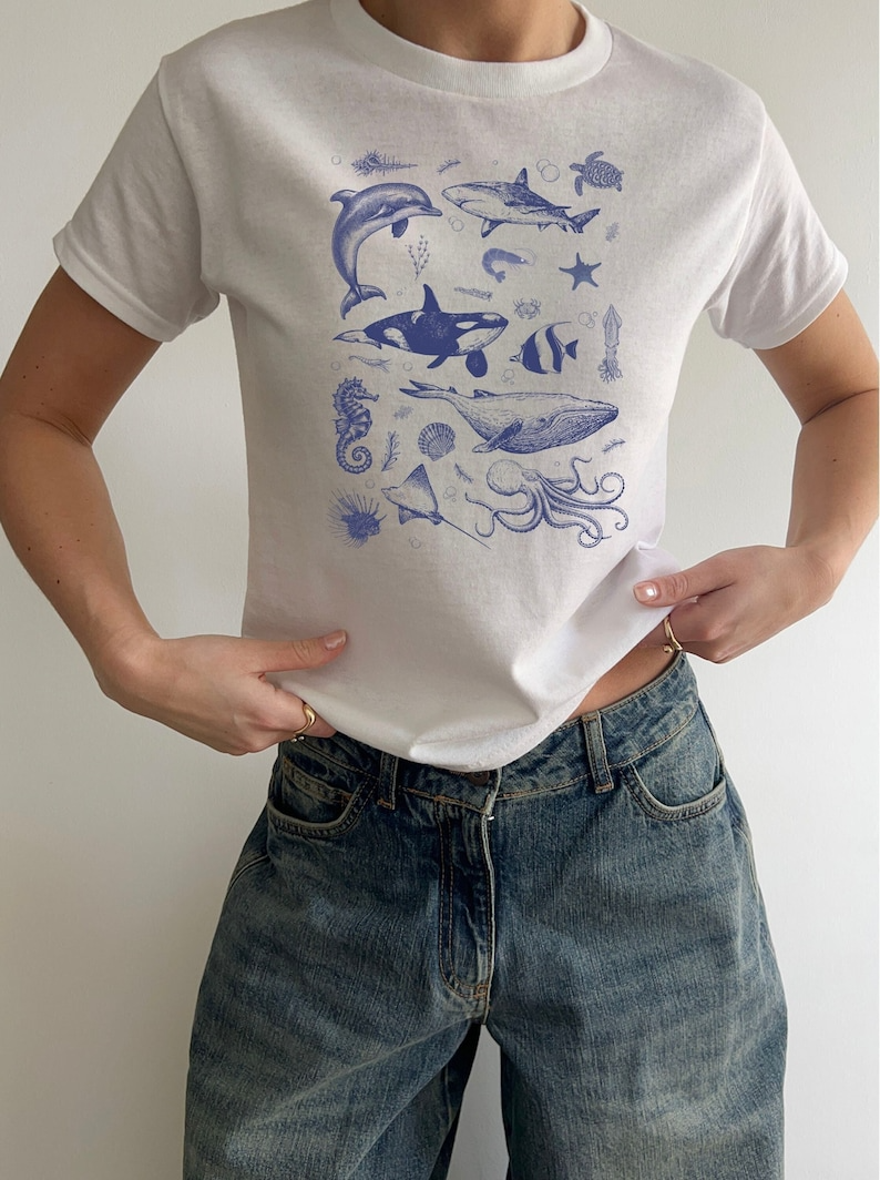 Vintage 90s Ocean Shirt, Retro Sealife Wonders with Whale, Orca, Turtle & Dolphin