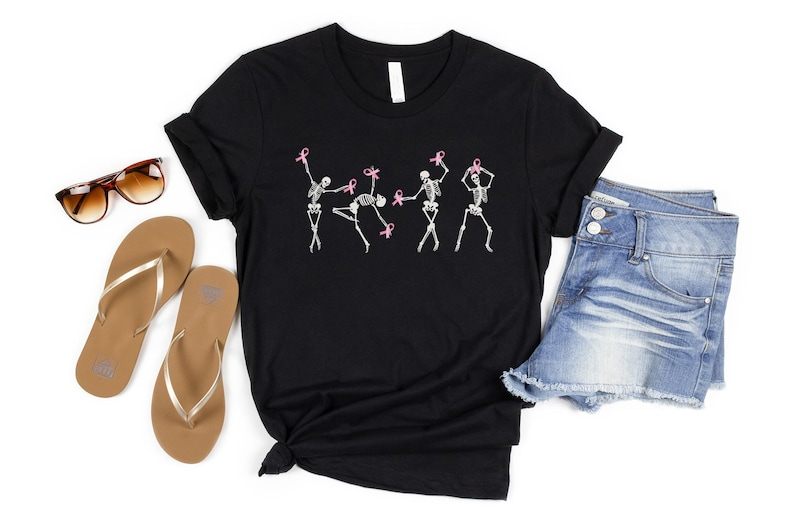 Dancing Skeletons Breast Cancer Shirt, Skeletons Pink Ribbon Cancer Shirt, Halloween Breast Cancer Shirt