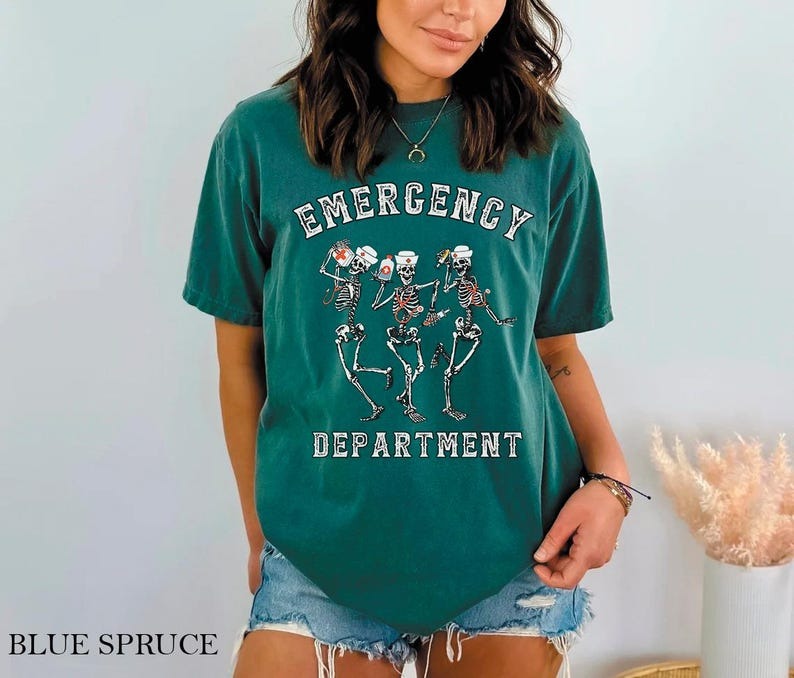 Comfort Colors® Emergency Department Skeleton Shirt,ER Nurse Halloween Shirt