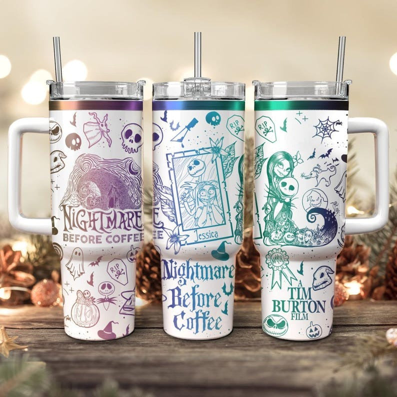 Nightmare Before Coffee Tumbler, Jack And Sally Engraved Tumbler 40oz